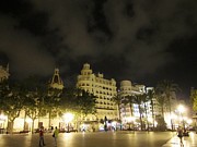 Beautiful Valencia Square Architecture Night Life Street Lamp Poles III Spain Photograph by John Shiron