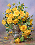 Bright Smile - Roses in a Silver Vase Painting by Albert Williams