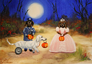 Happy Halloweenies Mummy Policeman and Princess Painting by Stella Violano