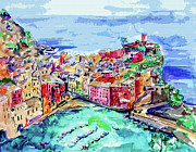 Modern Abstract Vernazza Italy Cinque Terre Painting by Ginette Callaway