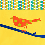 Orange Polka Dot Bird Mixed Media by Linda Woods Orange Polka Dot Bird Mixed Media by Linda Woods