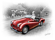 Triumph TR-2 Sports Car in Red Painting by David Kyte