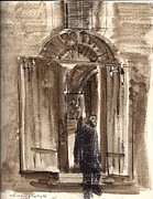 Uno negozio in Siena Watercolor and Conte Crayon Painting by Suzanne Giuriati Cerny