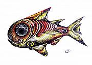 Variegated Red Fish in Stipple Painting by J Vincent Scarpace