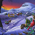 Christmas Sleigh Ride Winter Landscape Oil Painting - Cardinals Country Farm - Small Town Folk Art by Walt Curlee Christmas Sleigh Ride Winter Landscape Oil Painting - Cardinals Country Farm - Small Town Folk Art by Walt Curlee