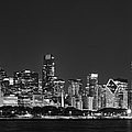 Chicago Skyline at Night Black and White Panoramic #1 Photograph by Adam Romanowicz