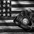 Folk Art American Flag And Baseball Mitt Black And White by Garry Gay Folk Art American Flag And Baseball Mitt Black And White by Garry Gay