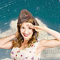 Pretty vintage female pin up pilot. Travel ready by Jorgo Photography