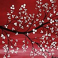 Red Japanese Cherry Blossom Canvas Print / Canvas Art by Katie Slaby