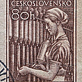 1954 Czechoslovakian Textile Worker Stamp by Bill Owen 1954 Czechoslovakian Textile Worker Stamp by Bill Owen