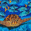 Green Sea Turtle Painting by Daniel Jean-Baptiste Green Sea Turtle Painting by Daniel Jean-Baptiste