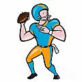 American Football Quarterback Qb Throwing Cartoon Framed Print by ...