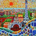 Barcelona Sunrise - Guell Park - Gaudi Tower Painting by Ana Maria Edulescu Barcelona Sunrise - Guell Park - Gaudi Tower Painting by Ana Maria Edulescu