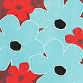 Big Blue Flowers Mixed Media by Linda Woods Big Blue Flowers Mixed Media by Linda Woods