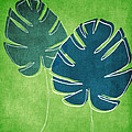 Blue and Green Palm Leaves Painting by Linda Woods Blue and Green Palm Leaves Painting by Linda Woods