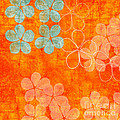 Blue Blossom on Orange Painting by Linda Woods Blue Blossom on Orange Painting by Linda Woods