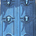 Blue Door Decorated With Wooden Animal Heads by Christiane Schulze Art And Photography Blue Door Decorated With Wooden Animal Heads by Christiane Schulze Art And Photography