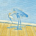 Bowing Heron In Light Blue And Yellow by Marian Bell Bowing Heron In Light Blue And Yellow by Marian Bell