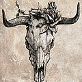 Bull Skull and Rose Drawing by Emerico Imre Toth Bull Skull and Rose Drawing by Emerico Imre Toth