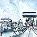 Chain Bridge In Budapest Painting by Miki De Goodaboom