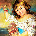 Cherry Basket girl Painting by Sher Nasser Cherry Basket girl Painting by Sher Nasser