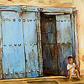 Child sitting in old Zanzibar doorway Painting by Sher Nasser Child sitting in old Zanzibar doorway Painting by Sher Nasser