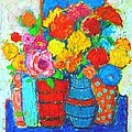 Colorful Vases And Flowers - Abstract Expressionist Painting Painting by Ana Maria Edulescu Colorful Vases And Flowers - Abstract Expressionist Painting Painting by Ana Maria Edulescu