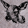 Deer on burlap by Konni Jensen