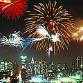 Fireworks Over Nyc Skyline Photograph by Milton Heiberg