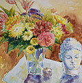 Flower Vase with Buddha Painting by Jyotika Shroff Flower Vase with Buddha Painting by Jyotika Shroff