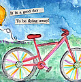 Flying Away- bicycle and balloon painting Painting by Linda Woods Flying Away- bicycle and balloon painting Painting by Linda Woods