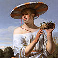 Girl in a Large Hat Painting by Caesar van Everdingen Girl in a Large Hat Painting by Caesar van Everdingen