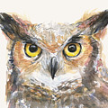Great Horned Owl Watercolor Painting by Olga Shvartsur Great Horned Owl Watercolor Painting by Olga Shvartsur
