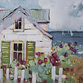 Green Nantucket Shutters Painting by Joyce Hicks Green Nantucket Shutters Painting by Joyce Hicks