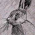 Hare on burlap by Konni Jensen
