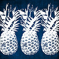 Indigo and White Pineapples Painting by Linda Woods Indigo and White Pineapples Painting by Linda Woods