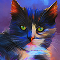Meesha Colorful Cat Portrait by Michelle Wrighton