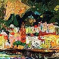 Modern Amalfi Panoramic Cityscape Painting by Ginette Callaway