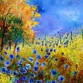 Orange tree and blue cornflowers Painting by Pol Ledent Orange tree and blue cornflowers Painting by Pol Ledent