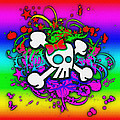 Rainbow Girly Skull and Crossbones by Roseanne Jones