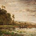 River Scene At Sunset, 1875 Painting by Charles Francois Daubigny