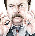 Ron Swanson Mustache Portrait Painting by Olga Shvartsur Ron Swanson Mustache Portrait Painting by Olga Shvartsur