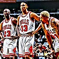 Scottie Pippen with Michael Jordan and Dennis Rodman Painting by Florian Rodarte Scottie Pippen with Michael Jordan and Dennis Rodman Painting by Florian Rodarte