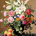 Still Life With Flowers And Fruit by V Hoier Still Life With Flowers And Fruit by V Hoier