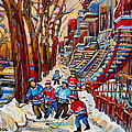 Streets Of Verdun Hockey Art Montreal Street Scene With Outdoor Winding Staircases by Carole Spandau Streets Of Verdun Hockey Art Montreal Street Scene With Outdoor Winding Staircases by Carole Spandau