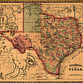 Texas Map Art - Vintage Antique map of Texas Drawing by World Art Prints And Designs Texas Map Art - Vintage Antique map of Texas Drawing by World Art Prints And Designs