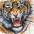 Tiger Watercolor Portrait Painting by Olga Shvartsur Tiger Watercolor Portrait Painting by Olga Shvartsur