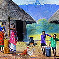 Village Chores Art Print by Jane Wanjeri