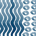 Waves and Pebbles- Abstract watercolor in indigo and white Painting by Linda Woods Waves and Pebbles- Abstract watercolor in indigo and white Painting by Linda Woods