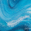 White spiritual feather on pale blue wave by Carolyn Bennett Painting by Simon Bratt White spiritual feather on pale blue wave by Carolyn Bennett Painting by Simon Bratt